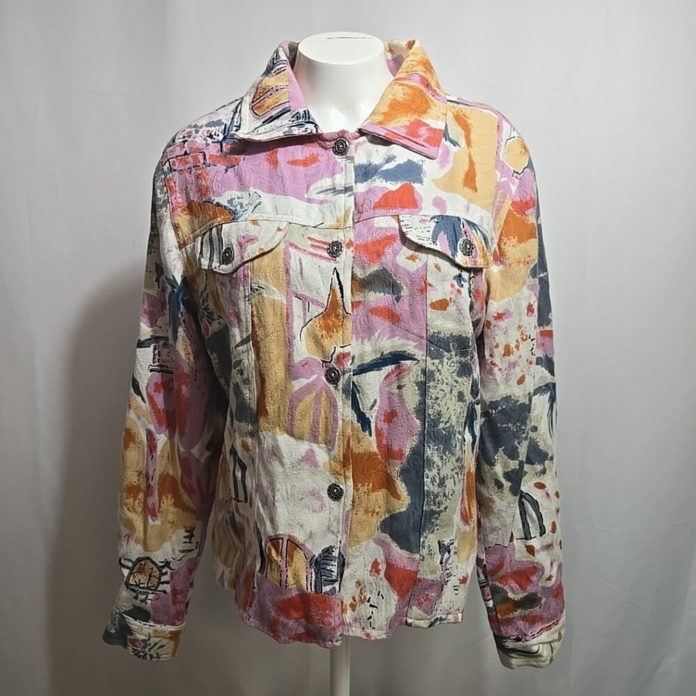 Parsley & Sage Trucker Jacket Womens Size Small Abstract Floral Metal Buttons